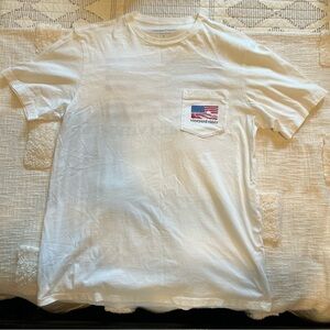 Vineyard Vines White Tee with American Flag Pocket